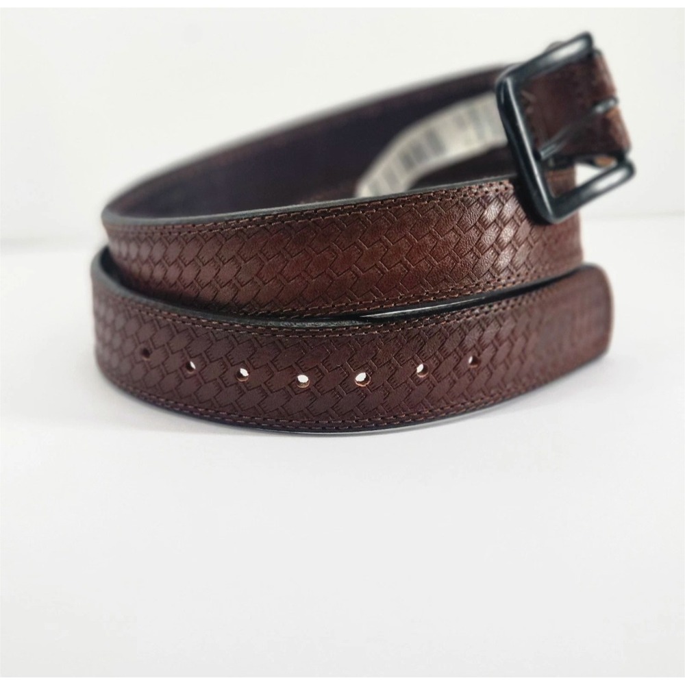Berne Mens Basketweave Embossed Leather Work Belt Brown Size 32 7540500 NWT - Picture 3 of 7